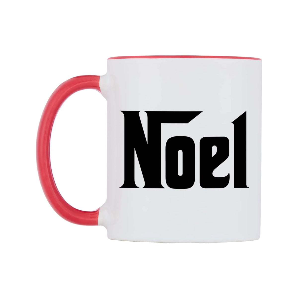 Noel - Godfather Themed Mug — white 11oz gloss mug with a red inside and handle, right side, on a white background