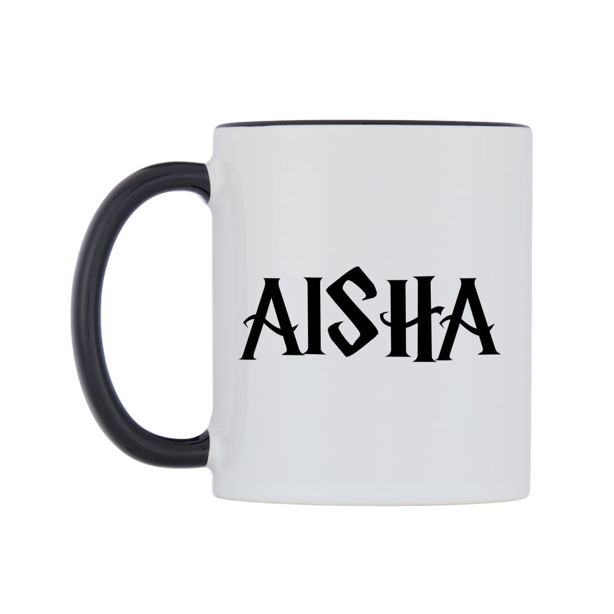 Aisha - Wizard Themed Mug — white 11oz gloss mug with a black inside and handle, right side, on a white background