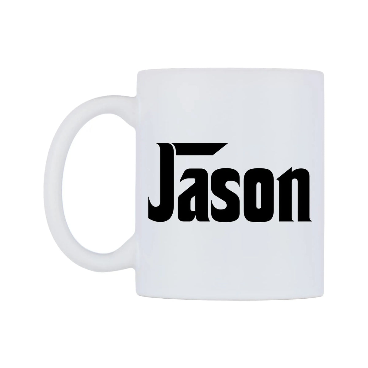 Jason - Godfather Themed Mug — white 11oz gloss mug, right side, on a white background