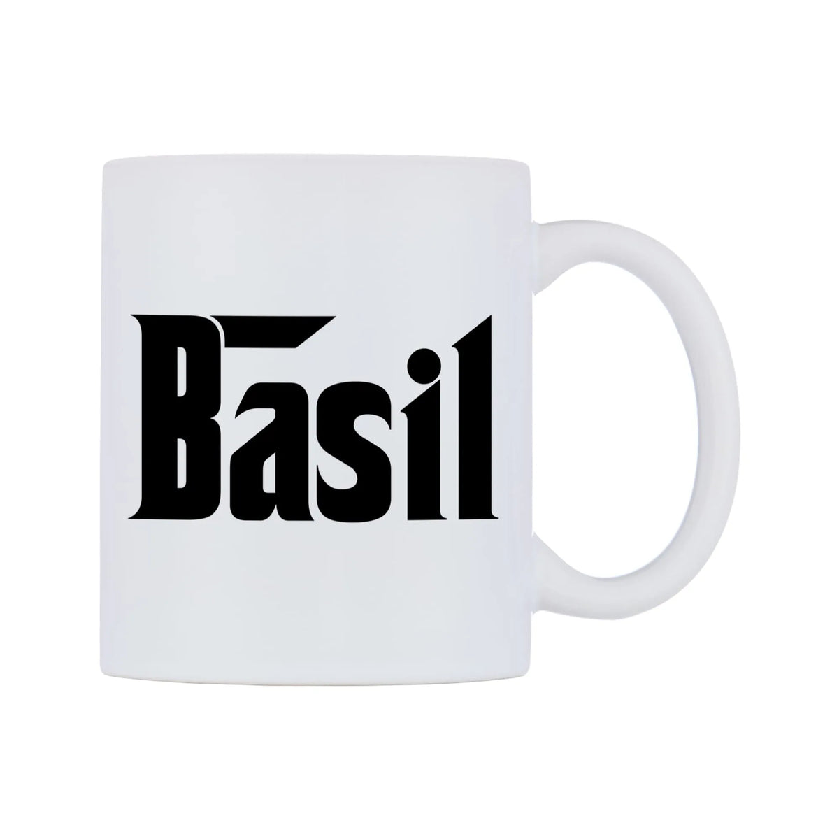 Basil - Godfather Themed Mug — white 11oz gloss mug, left side, on a white background