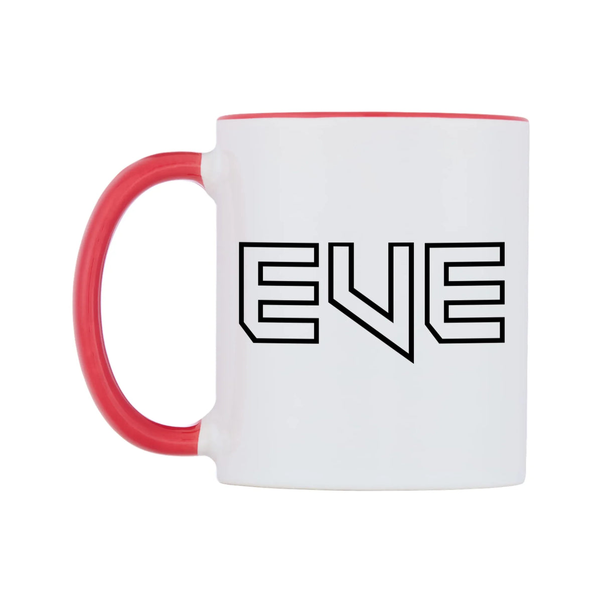 Eve - Iron Maiden Themed Mug — white 11oz gloss mug with a red inside and handle, right side, on a white background
