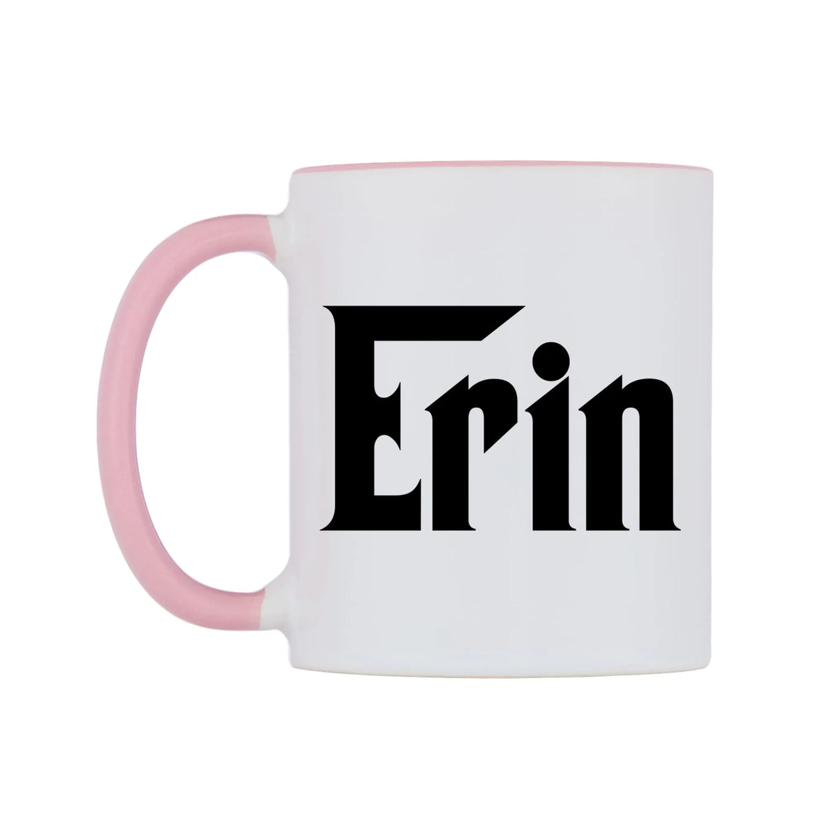 Erin - Godfather Themed Mug — white 11oz gloss mug with a pink inside and handle, right side, on a white background