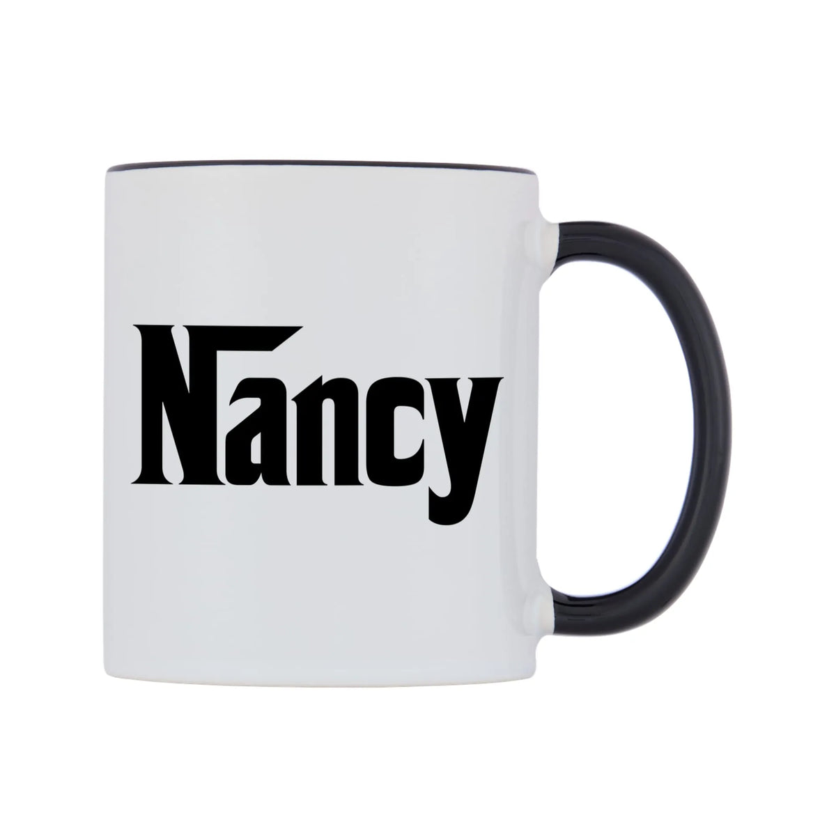 Nancy - Godfather Themed Mug — white 11oz gloss mug with a black inside and handle, left side, on a white background