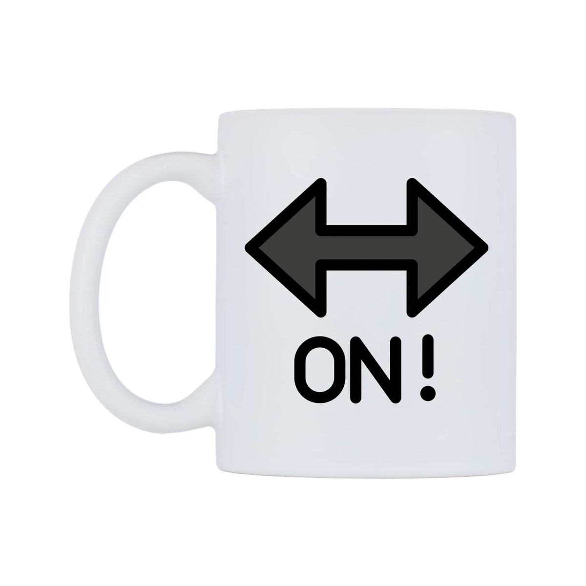 On! Arrow Emoji Mug — mug, right side, on a white background