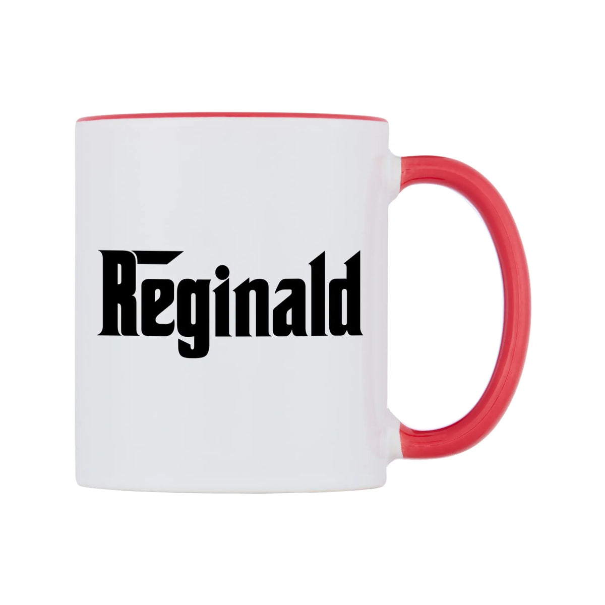 Reginald - Godfather Themed Mug — white 11oz gloss mug with a red inside and handle, left side, on a white background