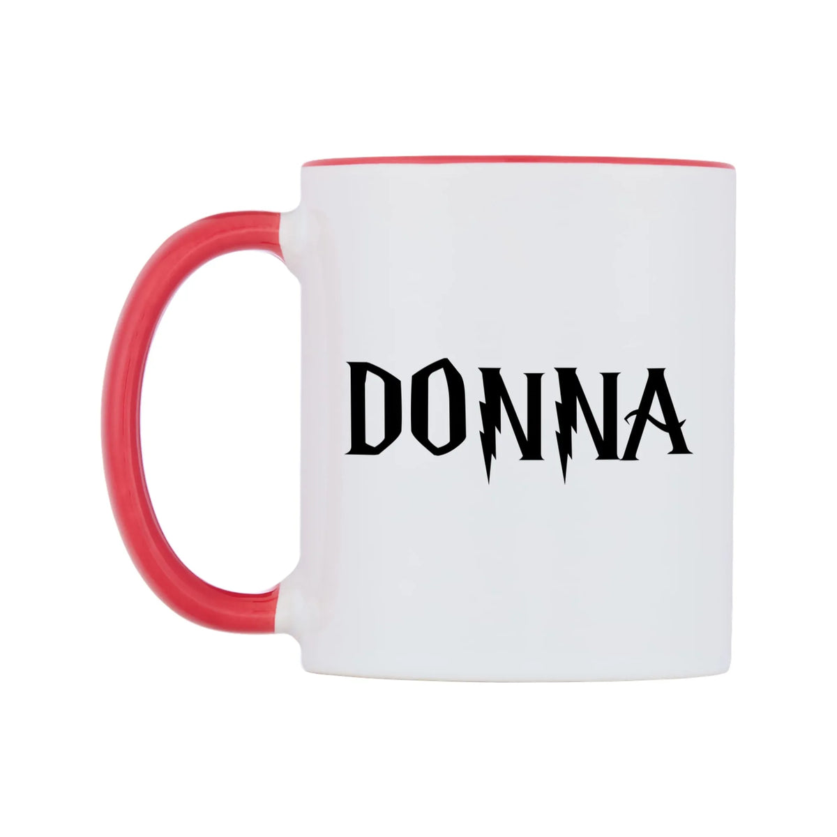 Donna - Wizard Themed Mug — white 11oz gloss mug with a red inside and handle, right side, on a white background