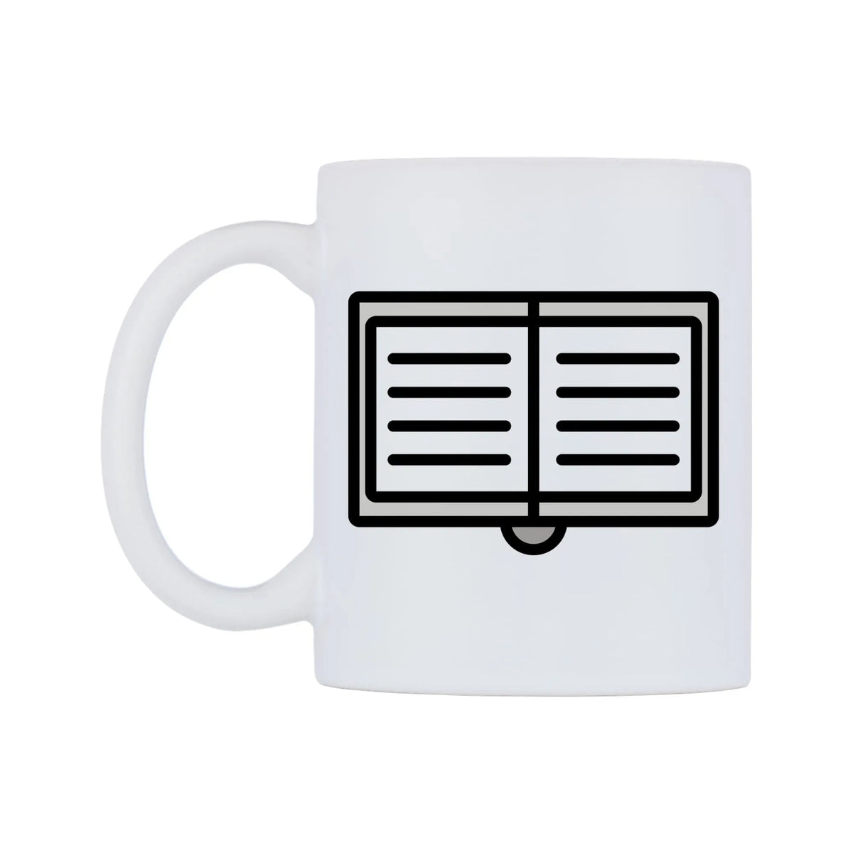 Open Book Emoji Mug — mug, right side, on a white background