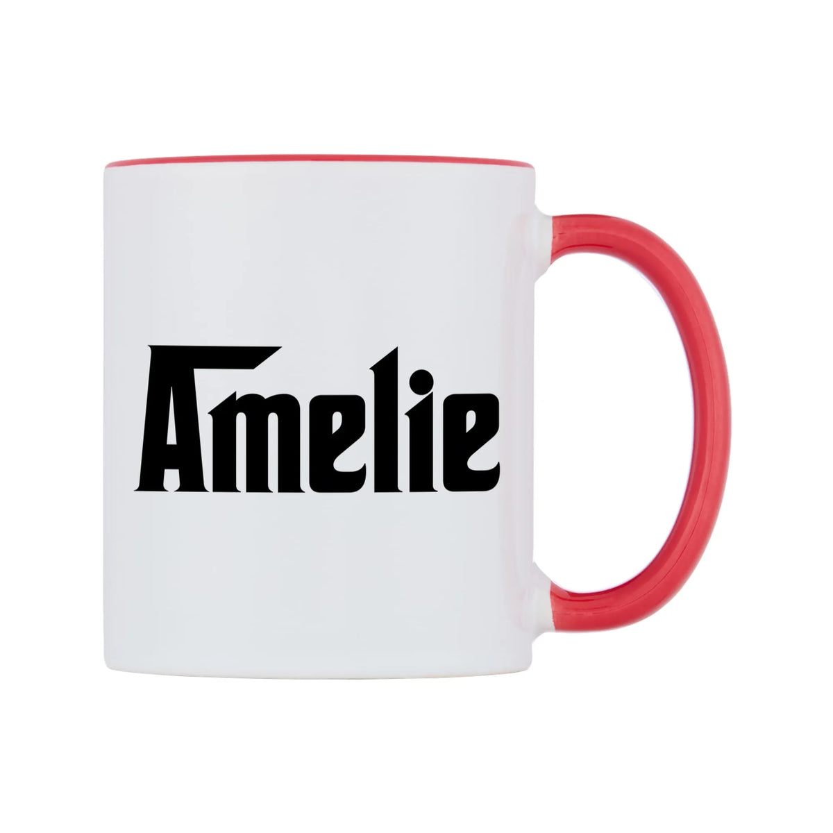 Amelie - Godfather Themed Mug — white 11oz gloss mug with a red inside and handle, left side, on a white background