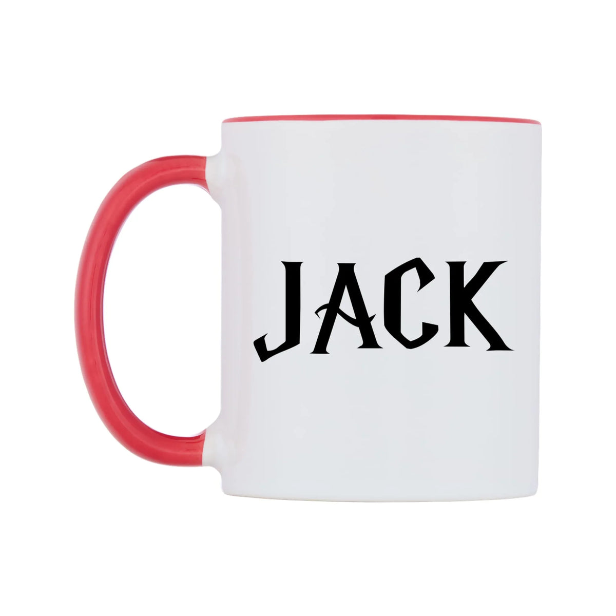 Jack - Wizard Themed Mug — white 11oz gloss mug with a red inside and handle, right side, on a white background