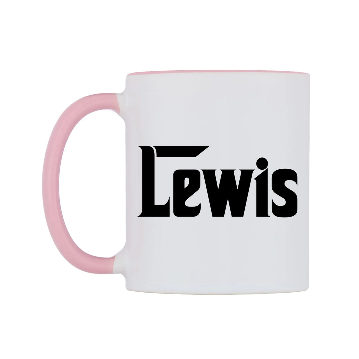 Lewis - Godfather Themed Mug — white 11oz gloss mug with a pink inside and handle, right side, on a white background