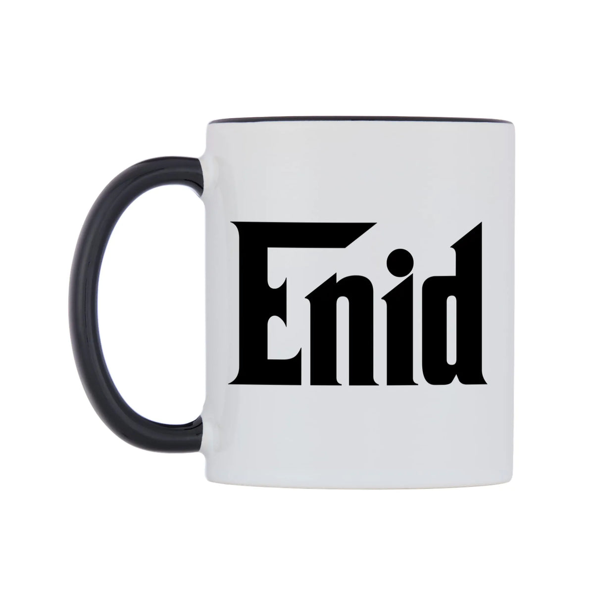 Enid - Godfather Themed Mug — white 11oz gloss mug with a black inside and handle, right side, on a white background
