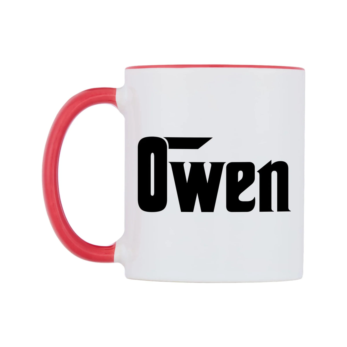 Owen - Godfather Themed Mug — white 11oz gloss mug with a red inside and handle, right side, on a white background