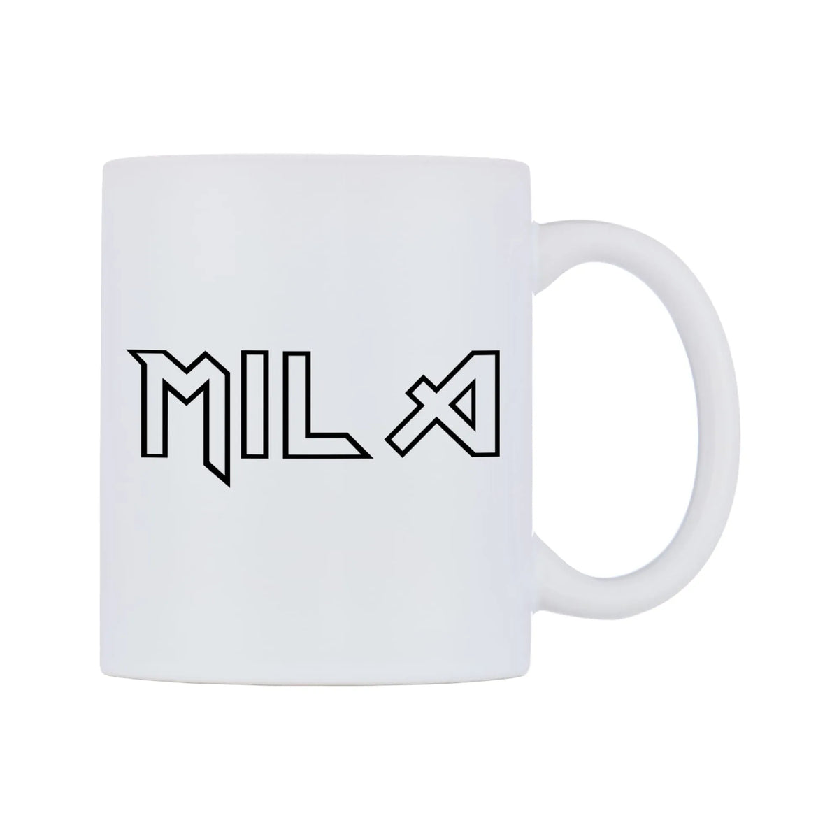 Mila - Iron Maiden Themed Mug — white 11oz gloss mug, left side, on a white background