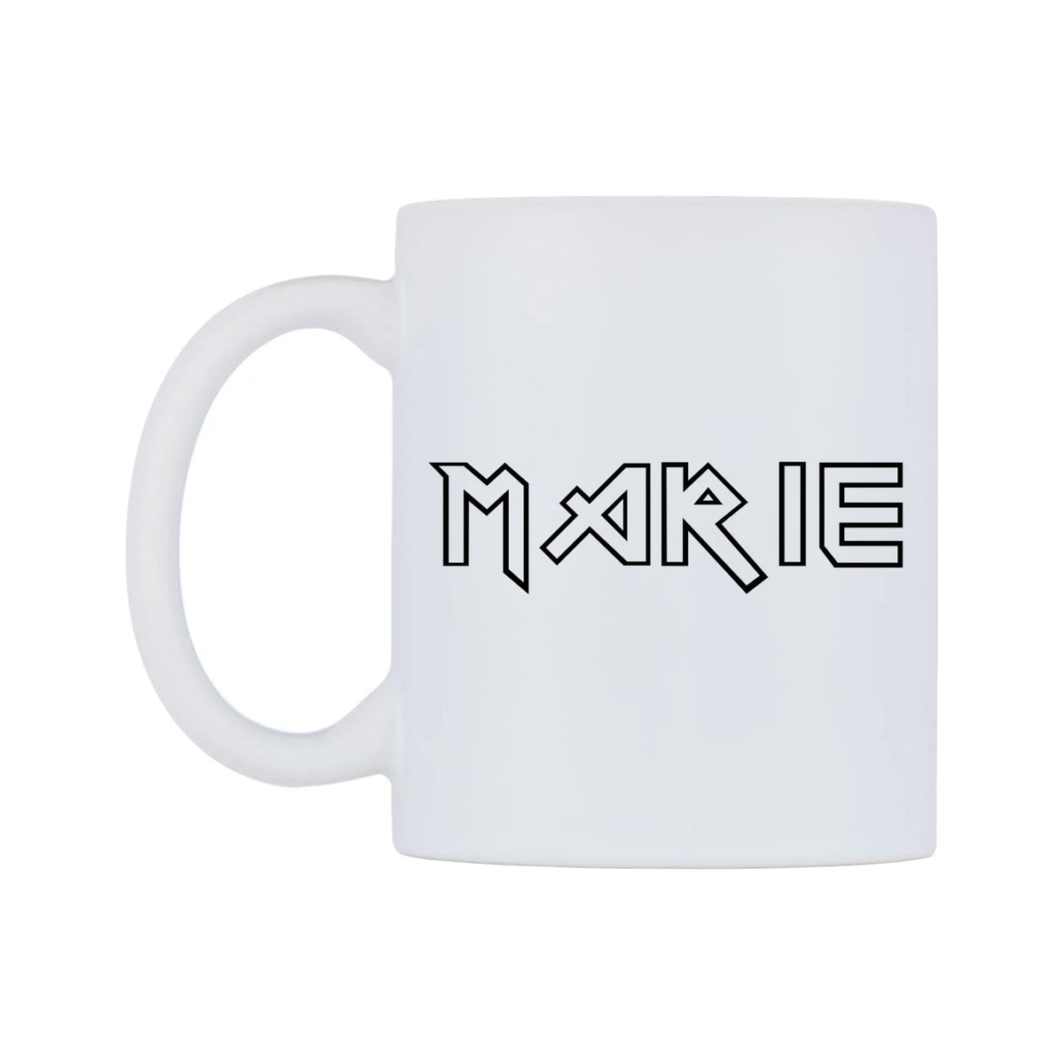 Marie - Iron Maiden Themed Mug — white 11oz gloss mug, right side, on a white background