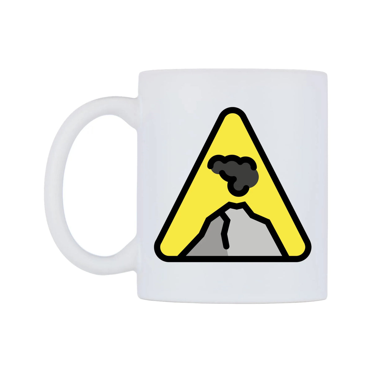 Warning Volcano Emoji Mug — mug, right side, on a white background