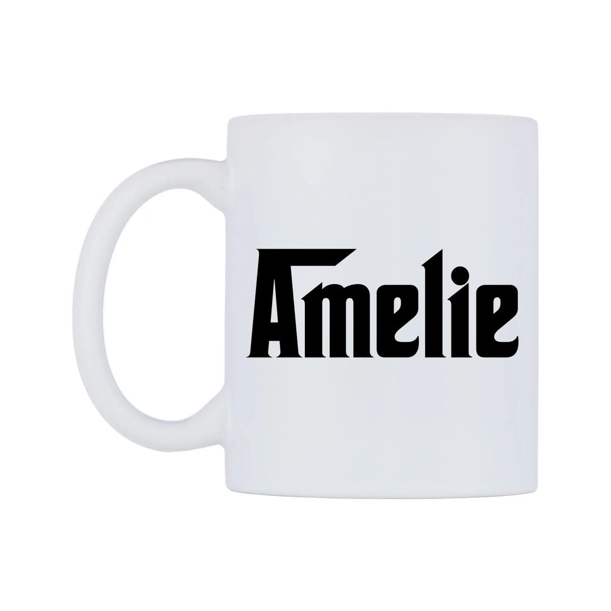 Amelie - Godfather Themed Mug — white 11oz gloss mug, right side, on a white background