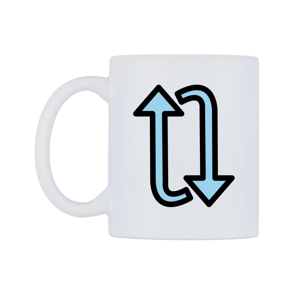 Clockwise Vertical Arrows Emoji Mug — mug, right side, on a white background