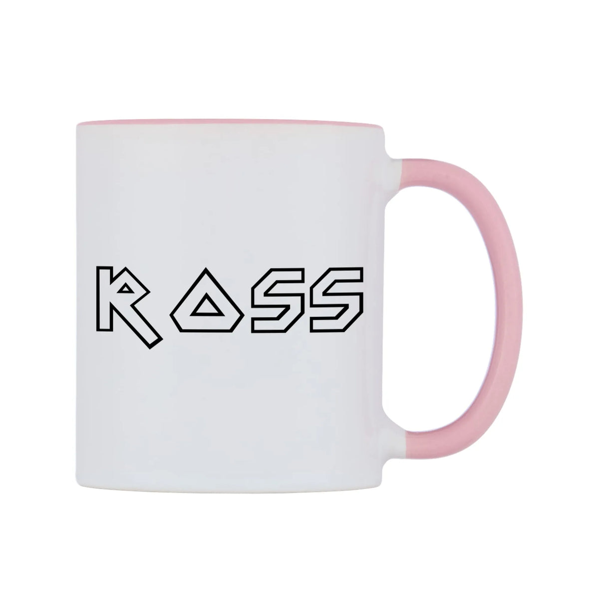 Ross - Iron Maiden Themed Mug — white 11oz gloss mug with a pink inside and handle, left side, on a white background