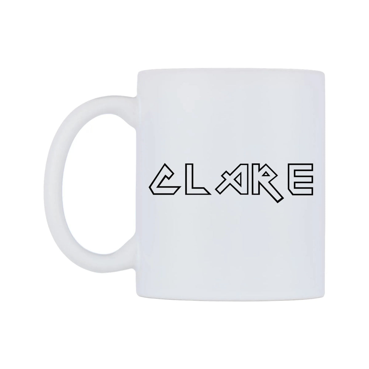 Clare - Iron Maiden Themed Mug — white 11oz gloss mug, right side, on a white background