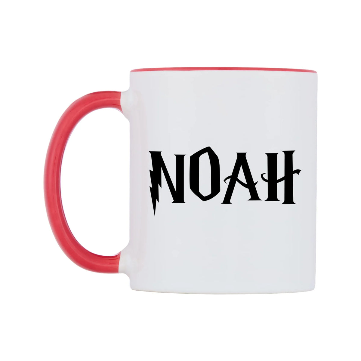 Noah - Wizard Themed Mug — white 11oz gloss mug with a red inside and handle, right side, on a white background