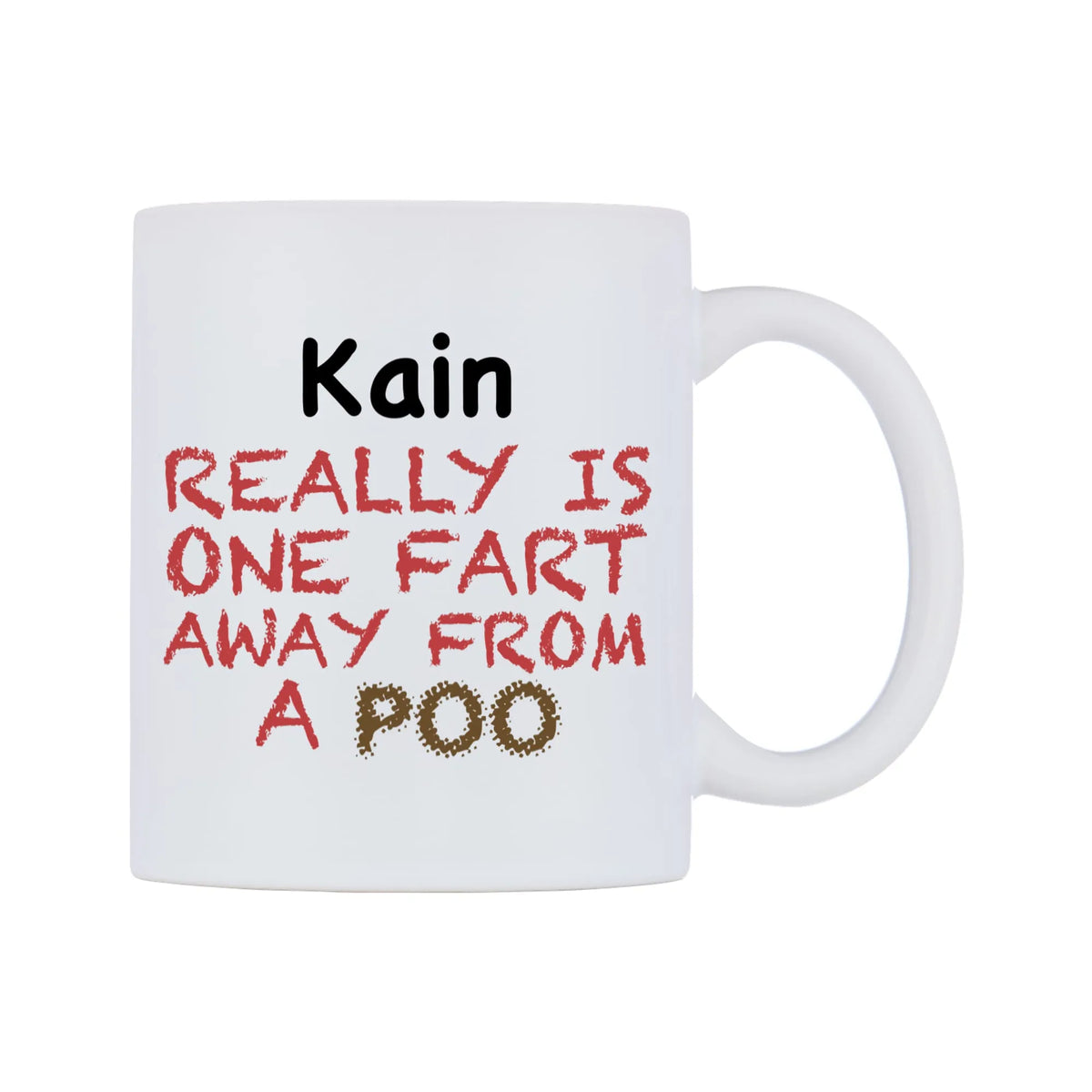 Kain Really is ONE Fart Away from A Poo Mug — mug, left side, on a white background