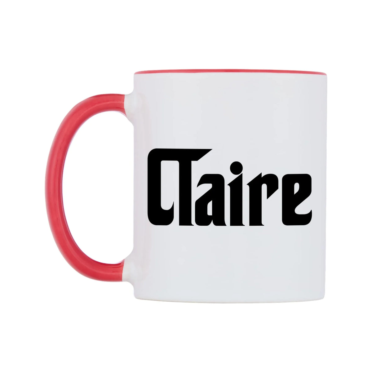Claire - Godfather Themed Mug — white 11oz gloss mug with a red inside and handle, right side, on a white background
