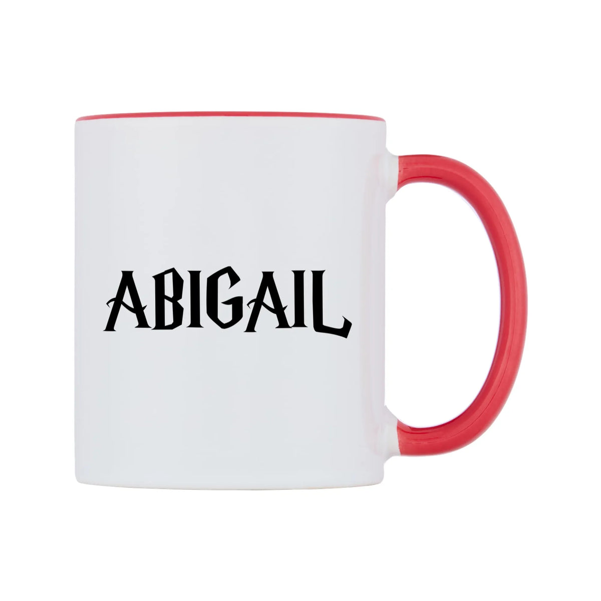 Abigail - Wizard Themed Mug — white 11oz gloss mug with a red inside and handle, left side, on a white background