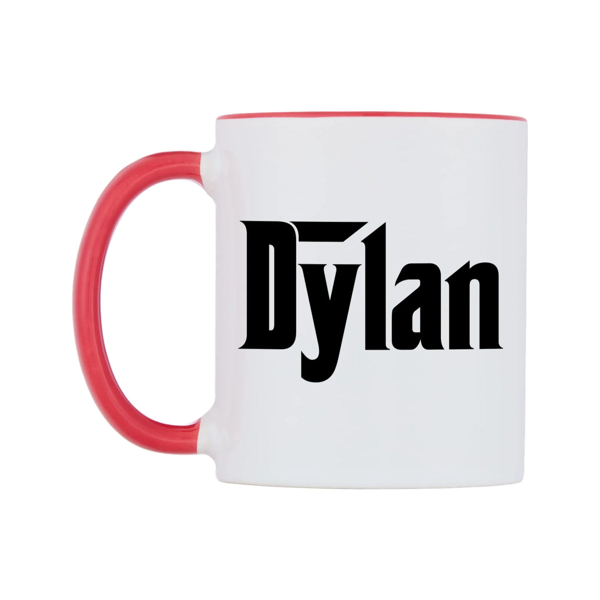 Dylan - Godfather Themed Mug — white 11oz gloss mug with a red inside and handle, right side, on a white background
