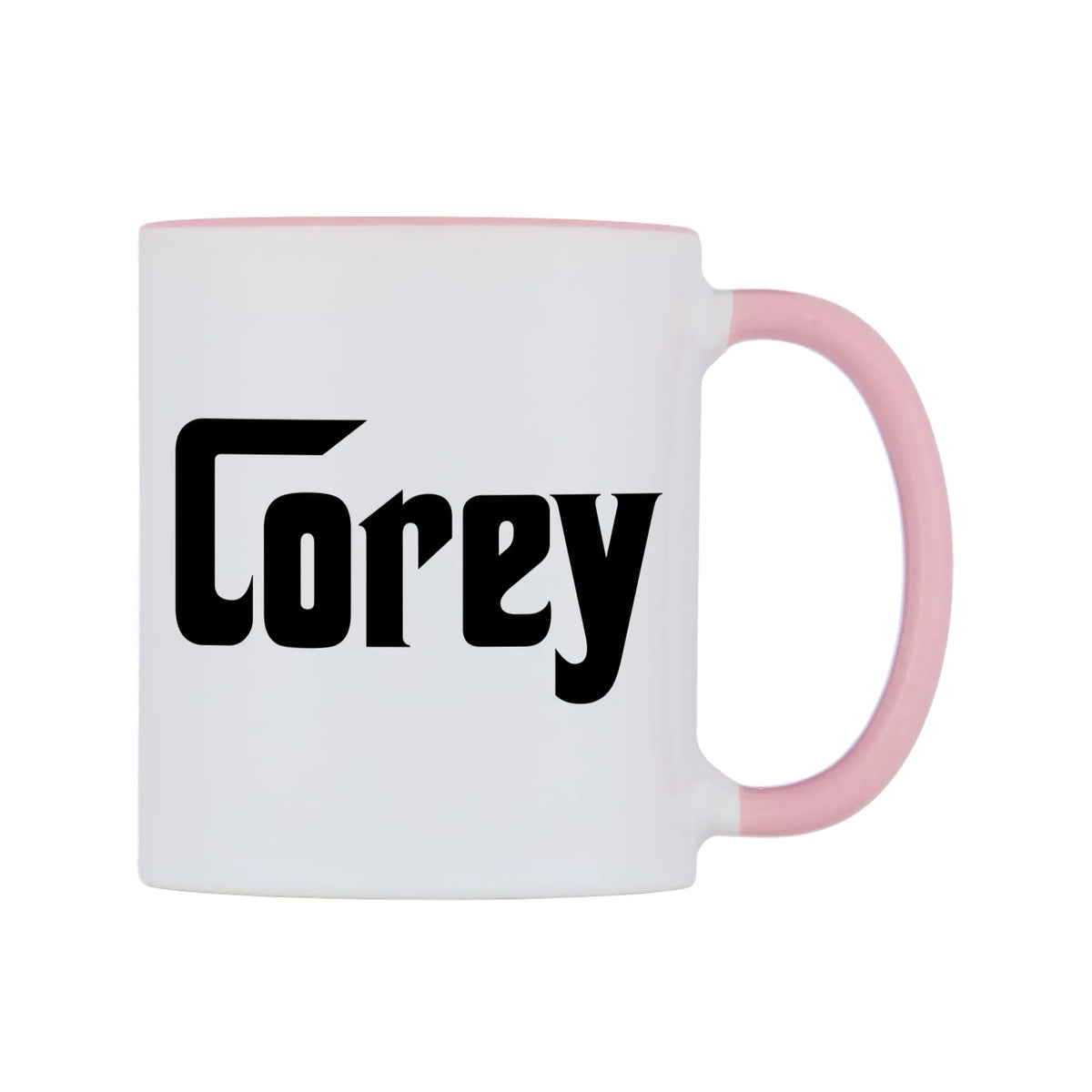 Corey - Godfather Themed Mug — white 11oz gloss mug with a pink inside and handle, left side, on a white background