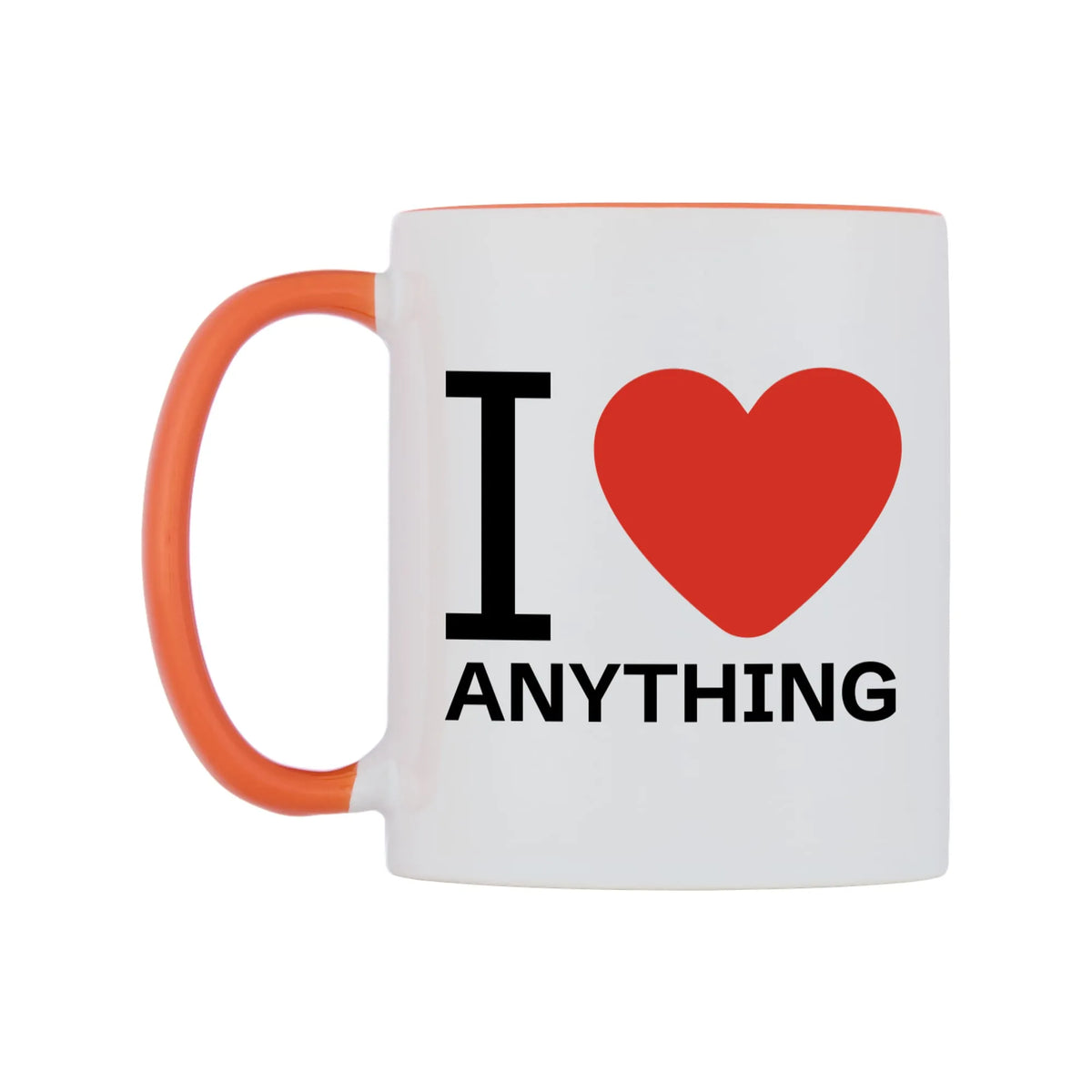 I Love Personalised Mug — white 11oz gloss mug with a orange inside and handle, right side, on a white background