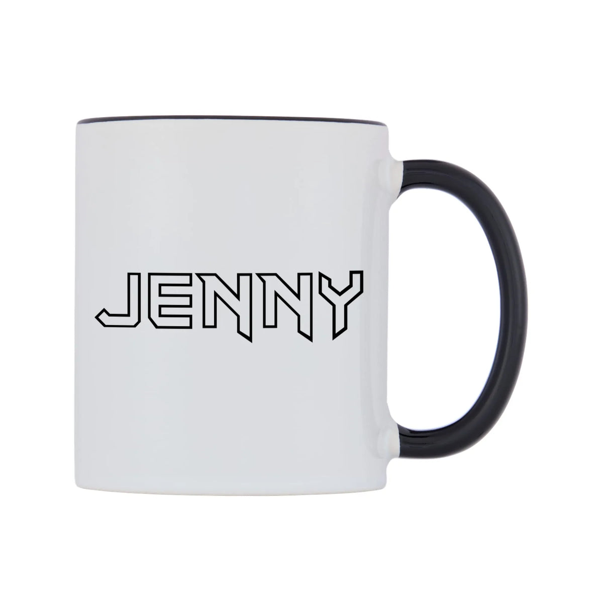 Jenny - Iron Maiden Themed Mug — white 11oz gloss mug with a black inside and handle, left side, on a white background