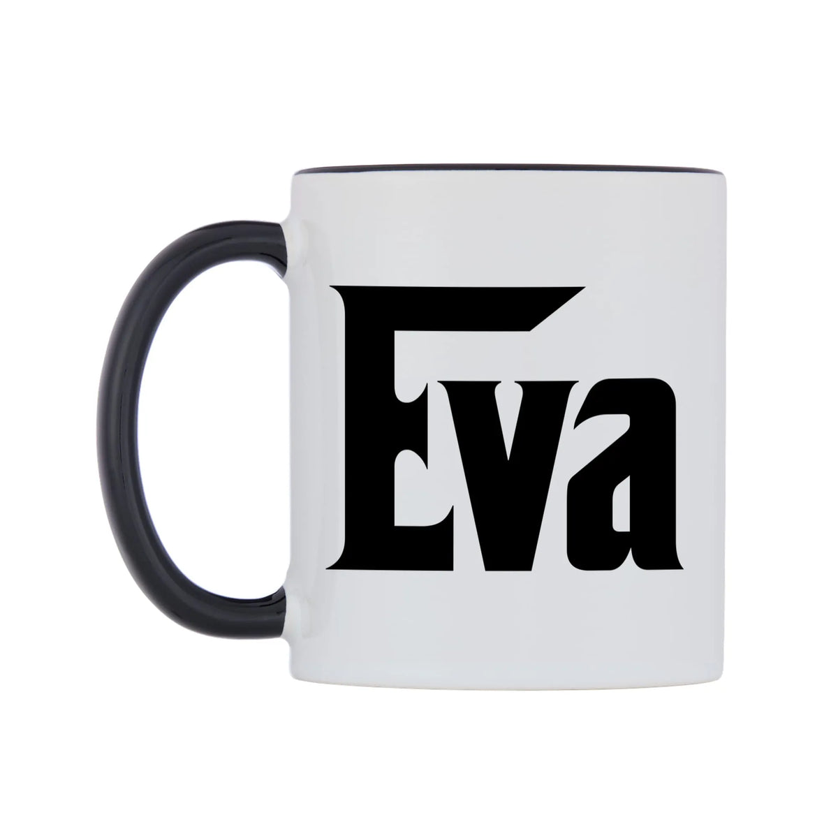 Eva - Godfather Themed Mug — white 11oz gloss mug with a black inside and handle, right side, on a white background