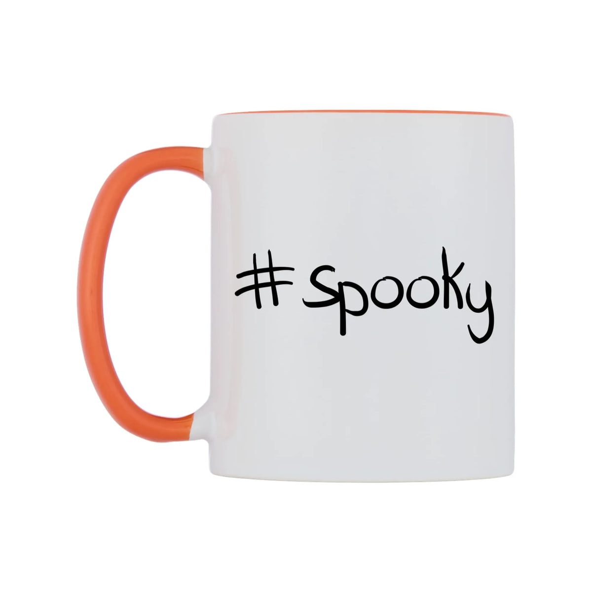 spooky Mug — white 11oz gloss mug with a orange inside and handle, right side, on a white background