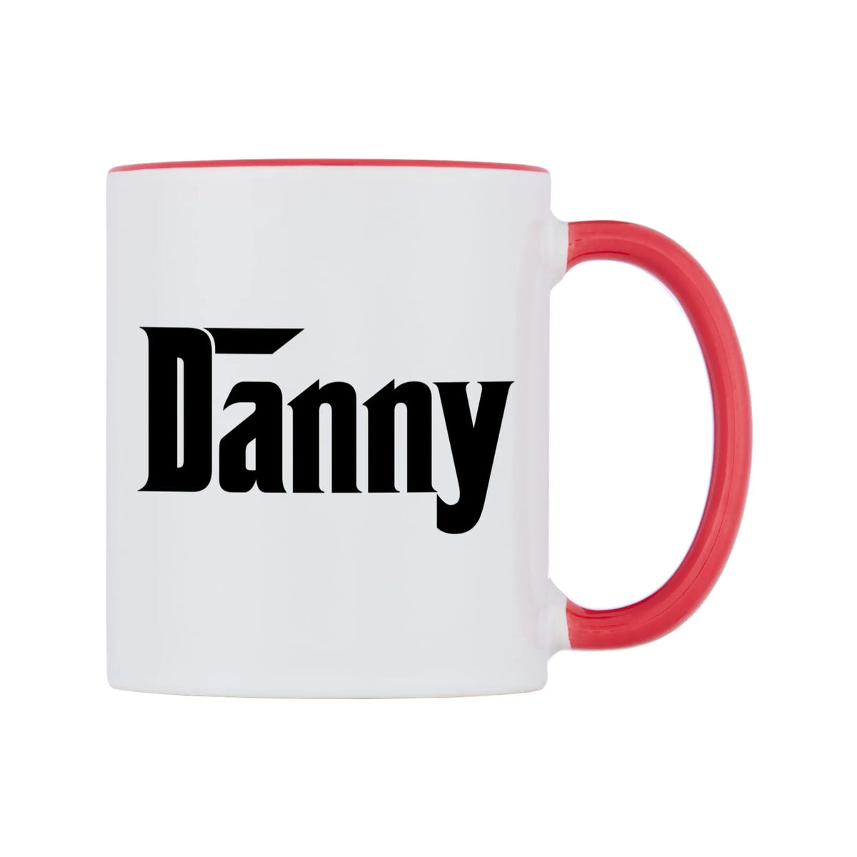 Danny - Godfather Themed Mug — white 11oz gloss mug with a red inside and handle, left side, on a white background