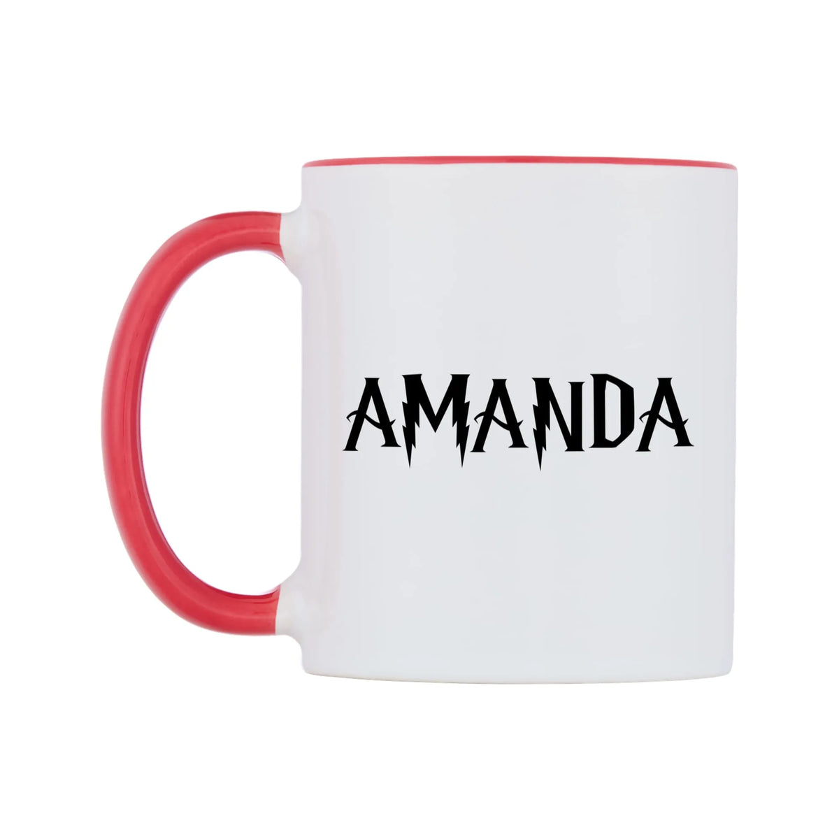 Amanda - Wizard Themed Mug — white 11oz gloss mug with a red inside and handle, right side, on a white background