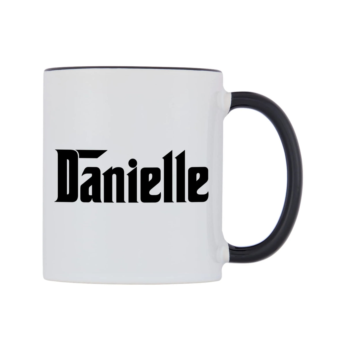 Danielle - Godfather Themed Mug — white 11oz gloss mug with a black inside and handle, left side, on a white background