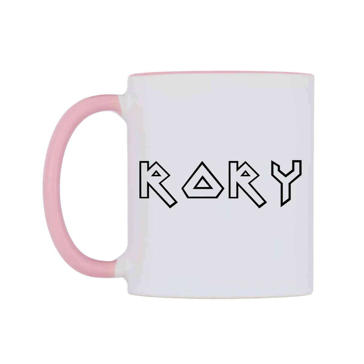 Rory - Iron Maiden Themed Mug — white 11oz gloss mug with a pink inside and handle, right side, on a white background