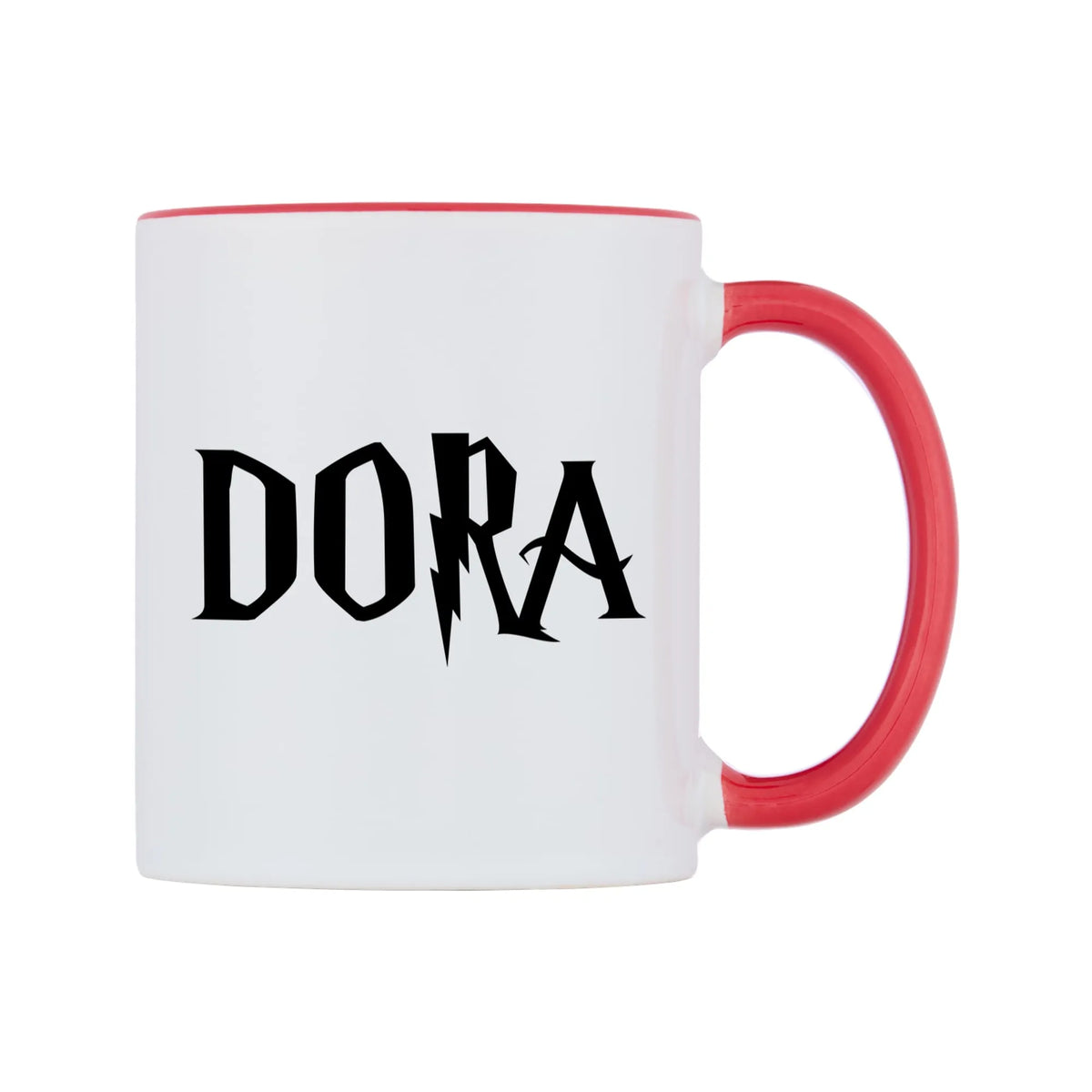 Dora - Wizard Themed Mug — white 11oz gloss mug with a red inside and handle, left side, on a white background