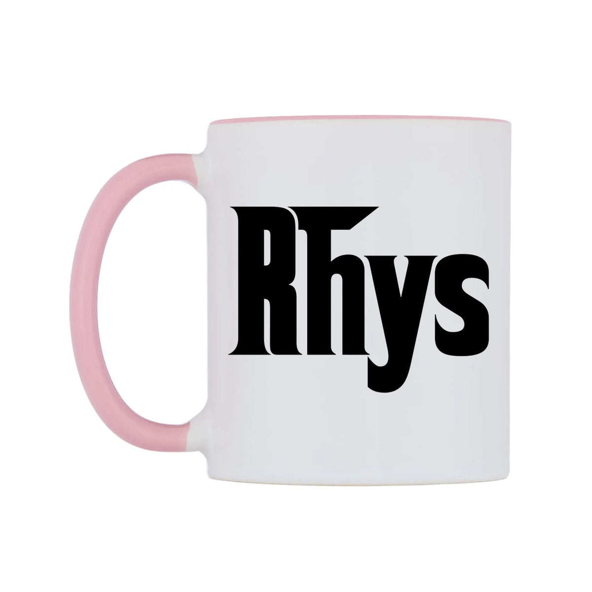 Rhys - Godfather Themed Mug — white 11oz gloss mug with a pink inside and handle, right side, on a white background