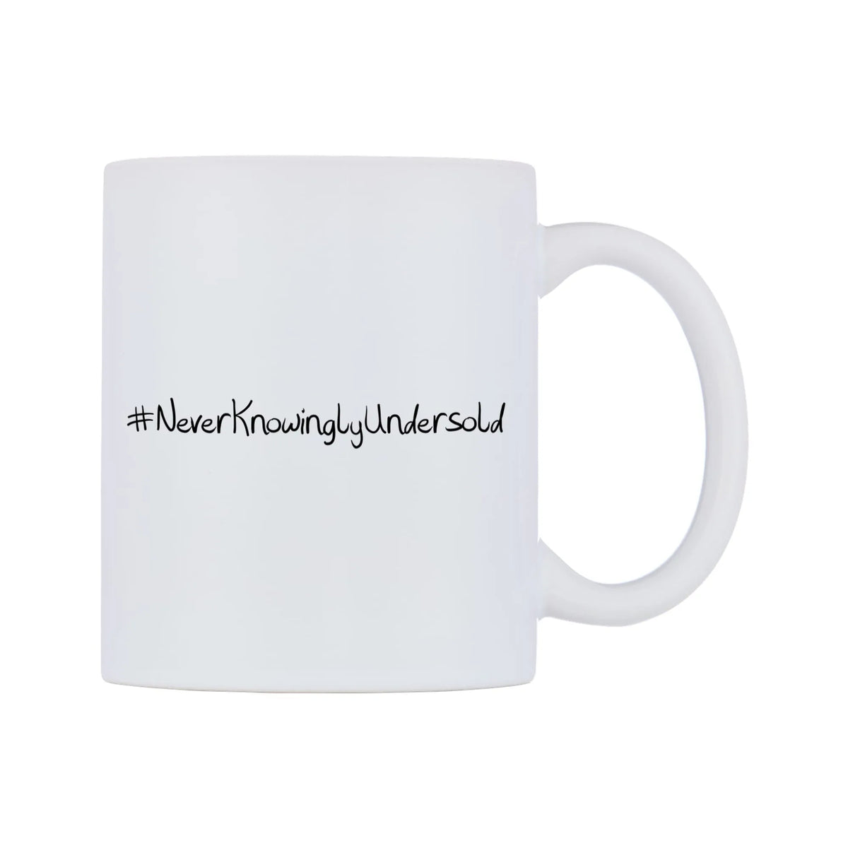 NeverKnowinglyUndersold Mug — mug, left side, on a white background
