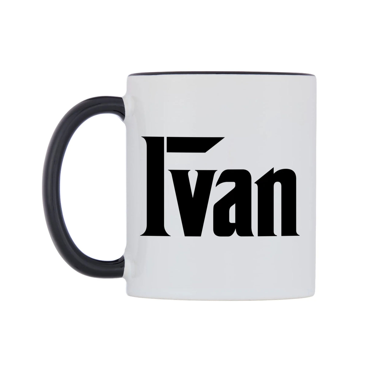 Ivan - Godfather Themed Mug — white 11oz gloss mug with a black inside and handle, right side, on a white background