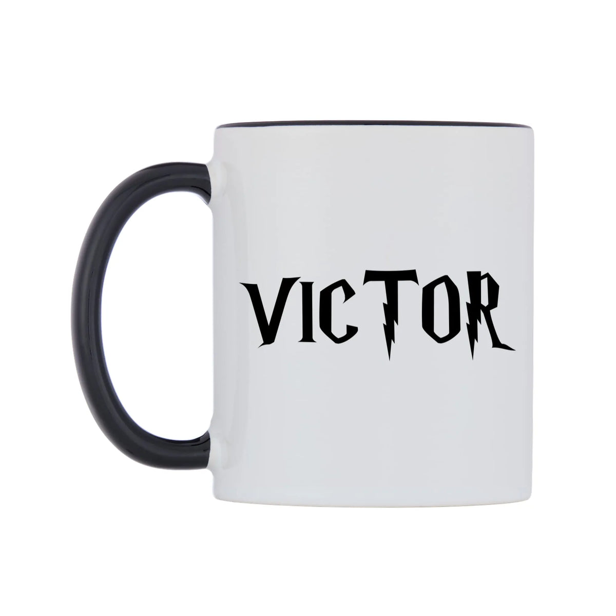 Victor - Wizard Themed Mug — white 11oz gloss mug with a black inside and handle, right side, on a white background