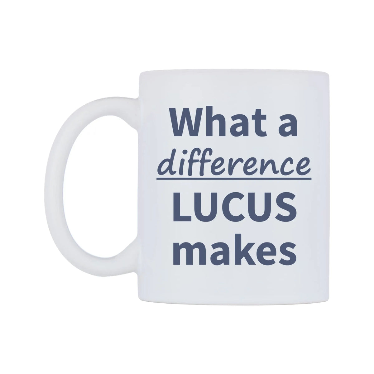 What a difference LUCUS makes Mug — mug, right side, on a white background