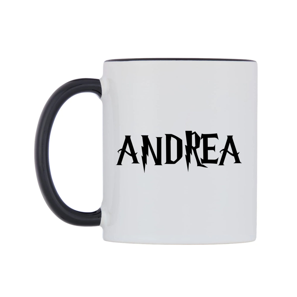 Andrea - Wizard Themed Mug — white 11oz gloss mug with a black inside and handle, right side, on a white background