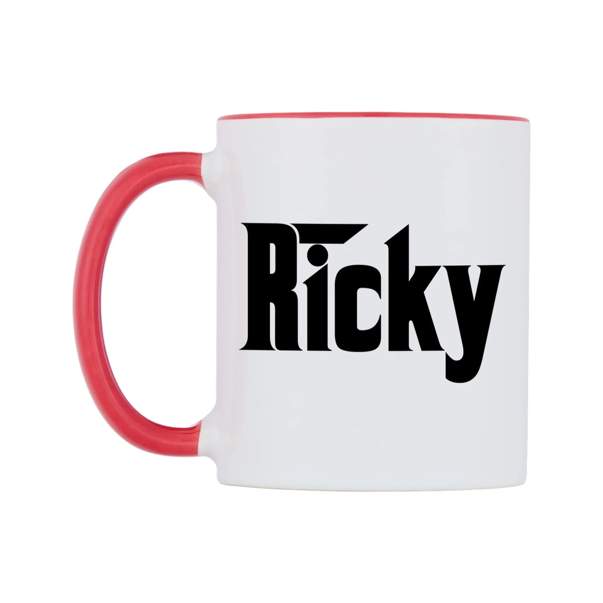 Ricky - Godfather Themed Mug — white 11oz gloss mug with a red inside and handle, right side, on a white background