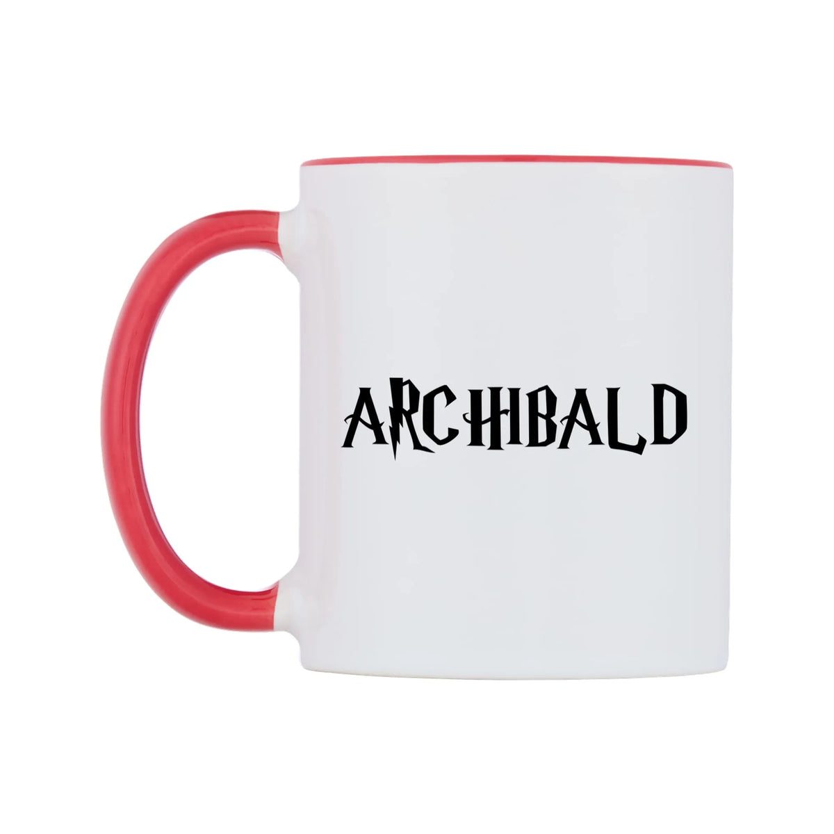 Archibald - Wizard Themed Mug — white 11oz gloss mug with a red inside and handle, right side, on a white background