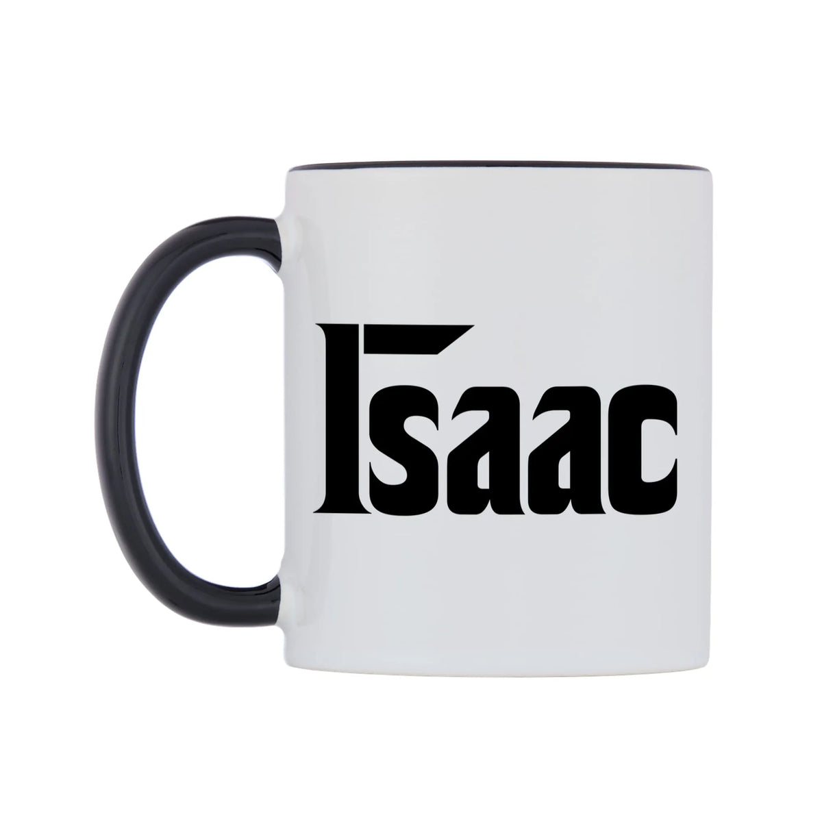 Isaac - Godfather Themed Mug — white 11oz gloss mug with a black inside and handle, right side, on a white background