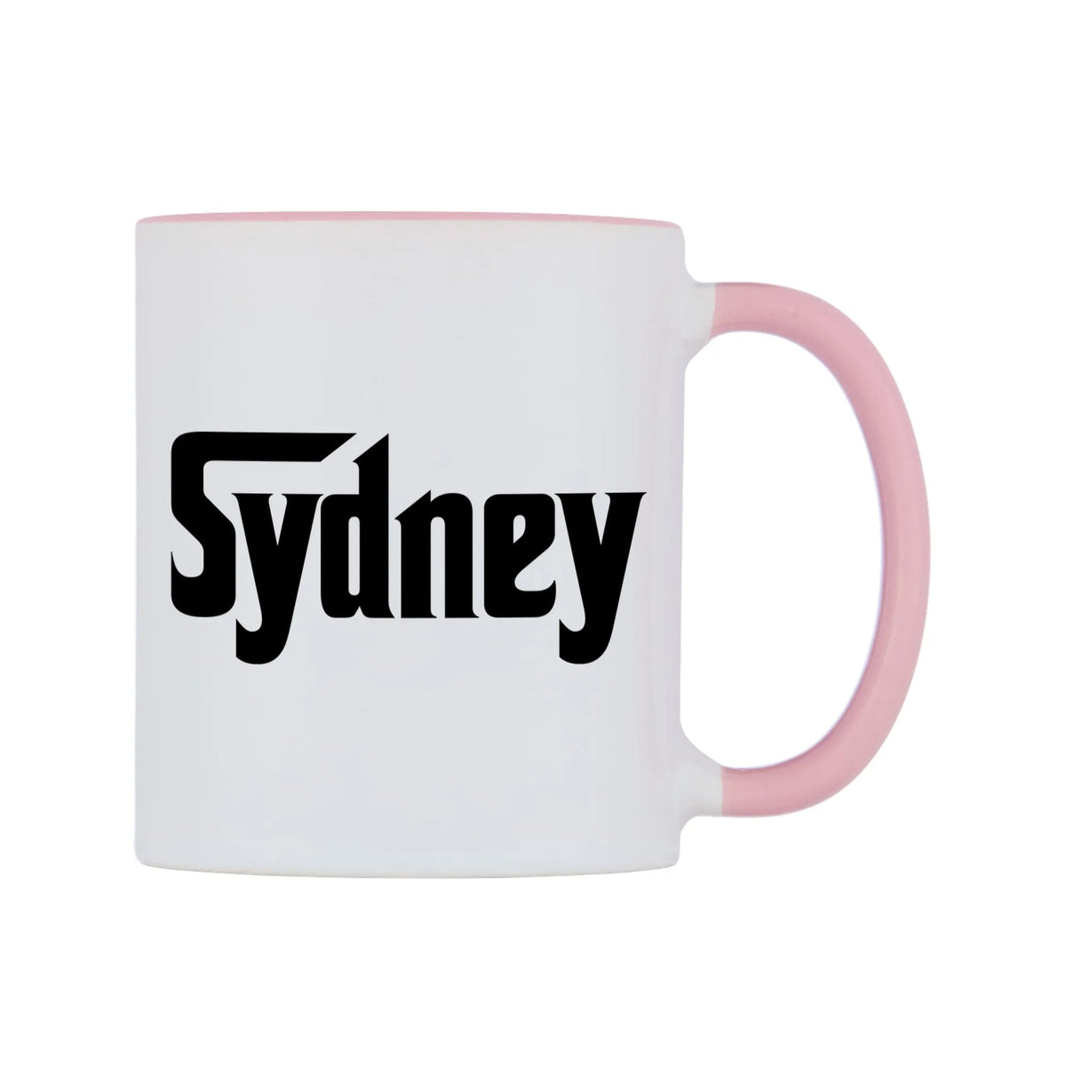 Sydney - Godfather Themed Mug — white 11oz gloss mug with a pink inside and handle, left side, on a white background