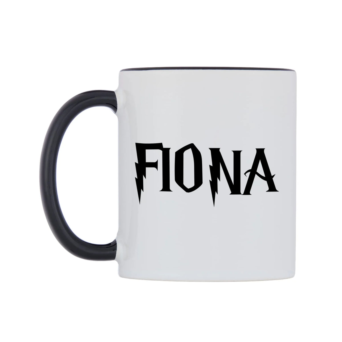 Fiona - Wizard Themed Mug — white 11oz gloss mug with a black inside and handle, right side, on a white background
