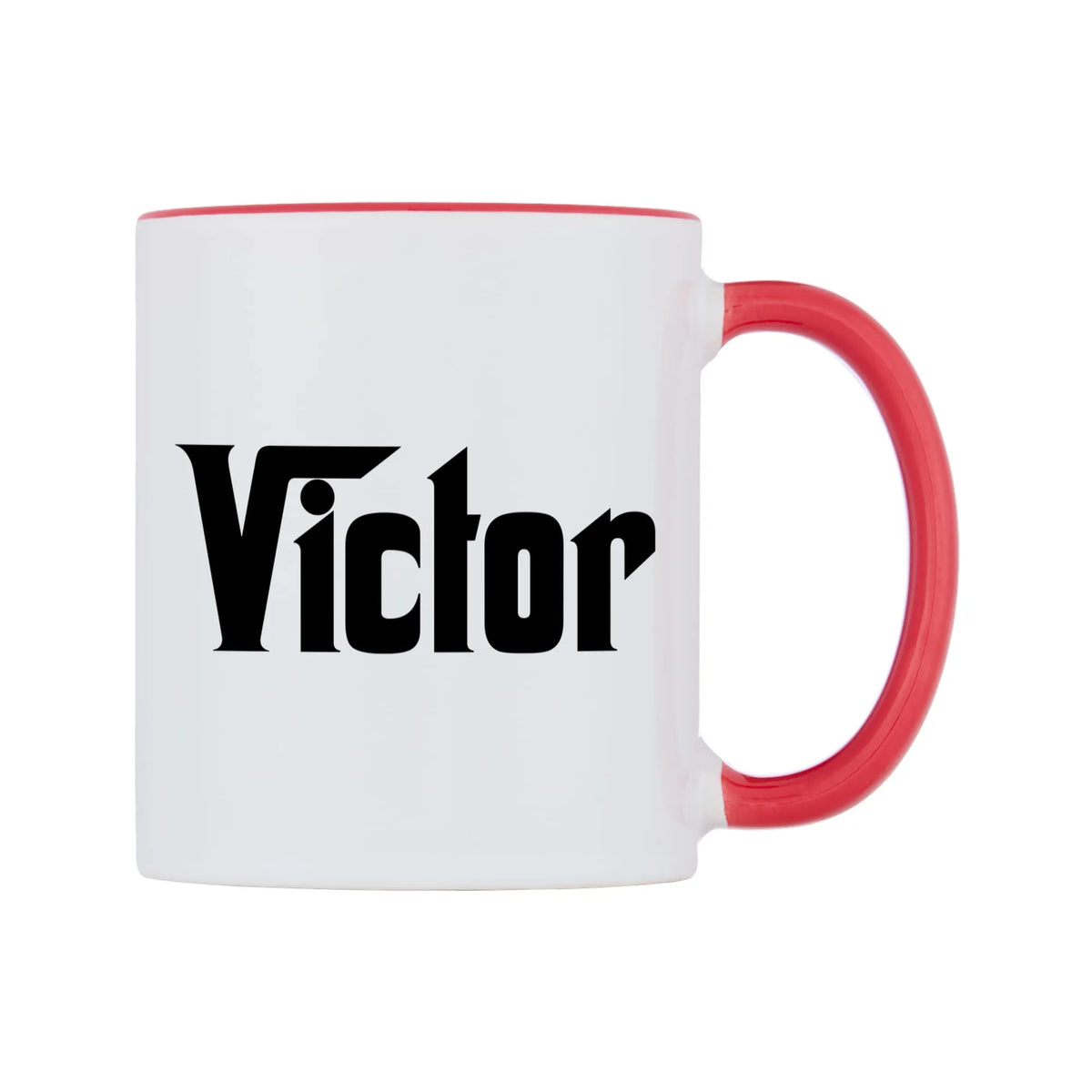 Victor - Godfather Themed Mug — white 11oz gloss mug with a red inside and handle, left side, on a white background